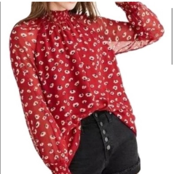 Madewell Tops - Madewell Mistlight Mockneck Red Floral Long Sleeve Top
